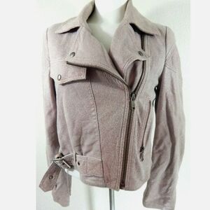 Diesel Pink Distressed Lamb Leather Moto Jacket